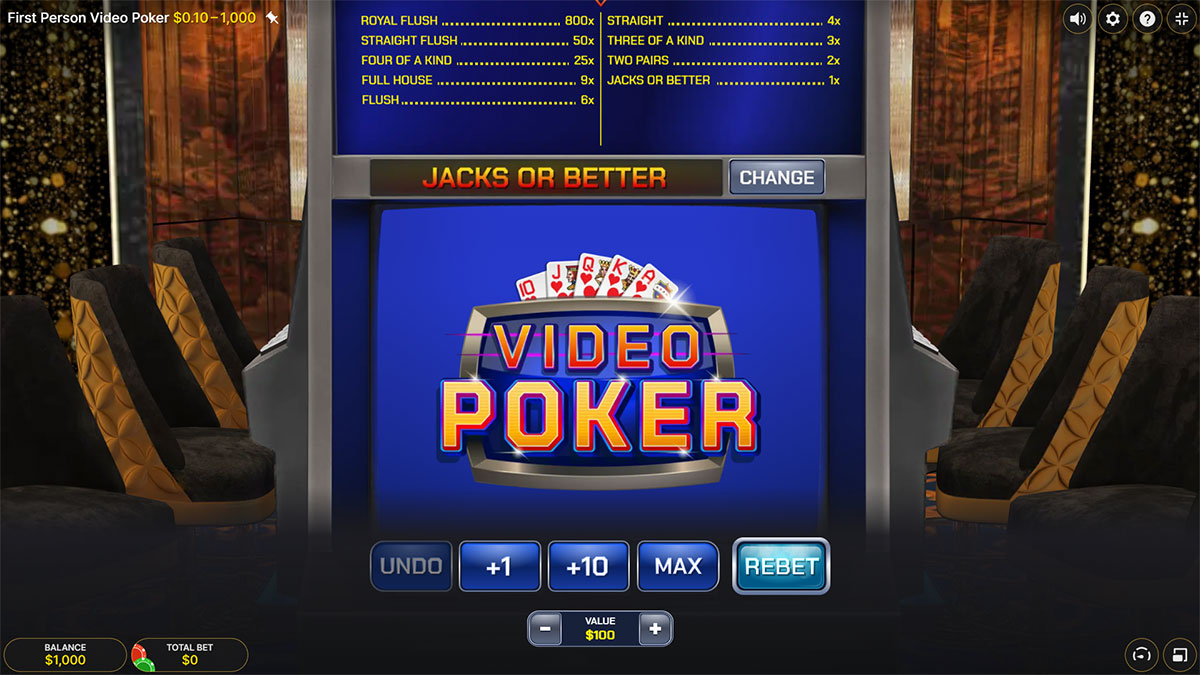 Video Poker Homescreen