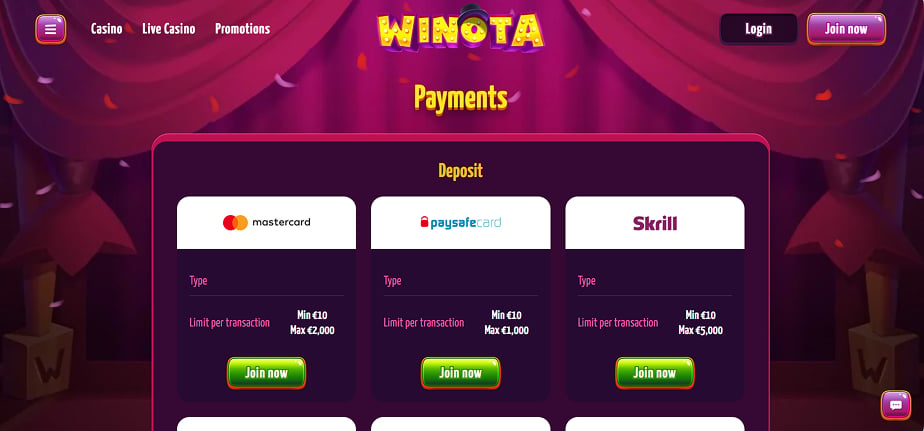 سحوبات Winota Casino