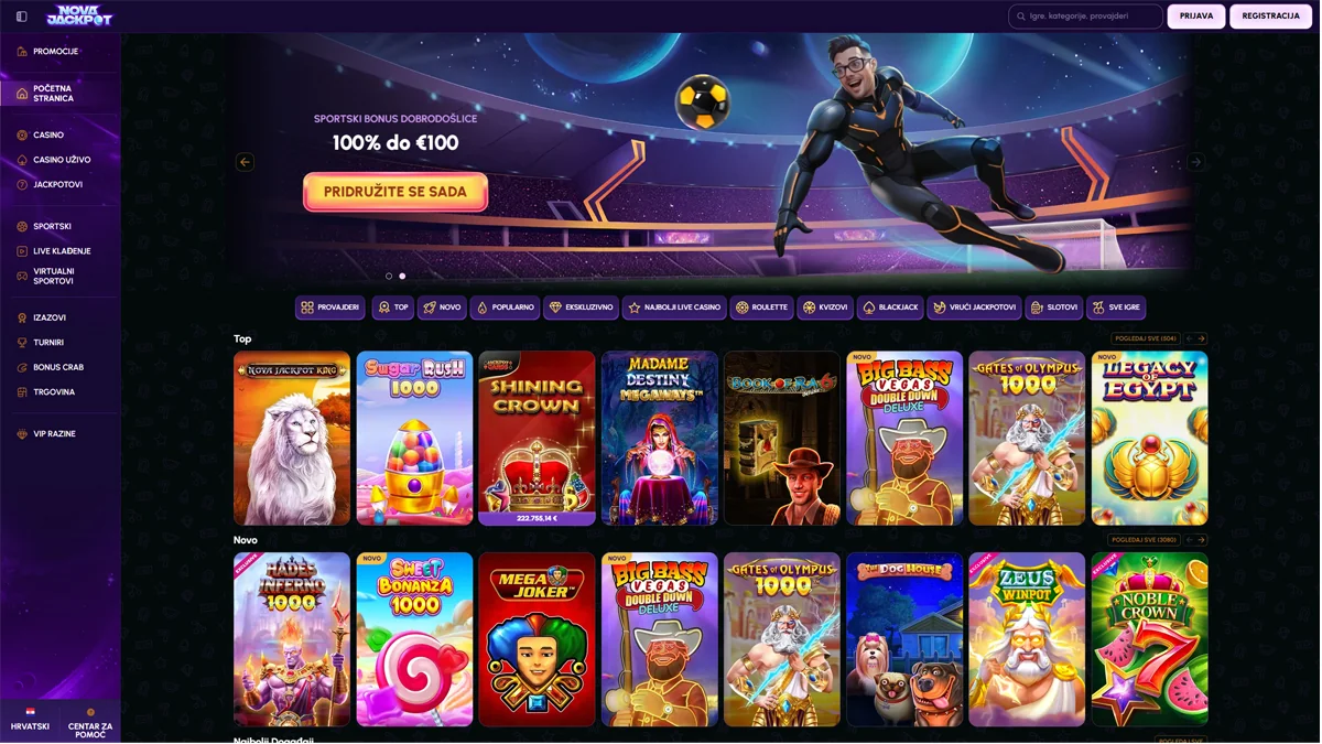 NovaJackpot-Casino-Croatia-Homescreen