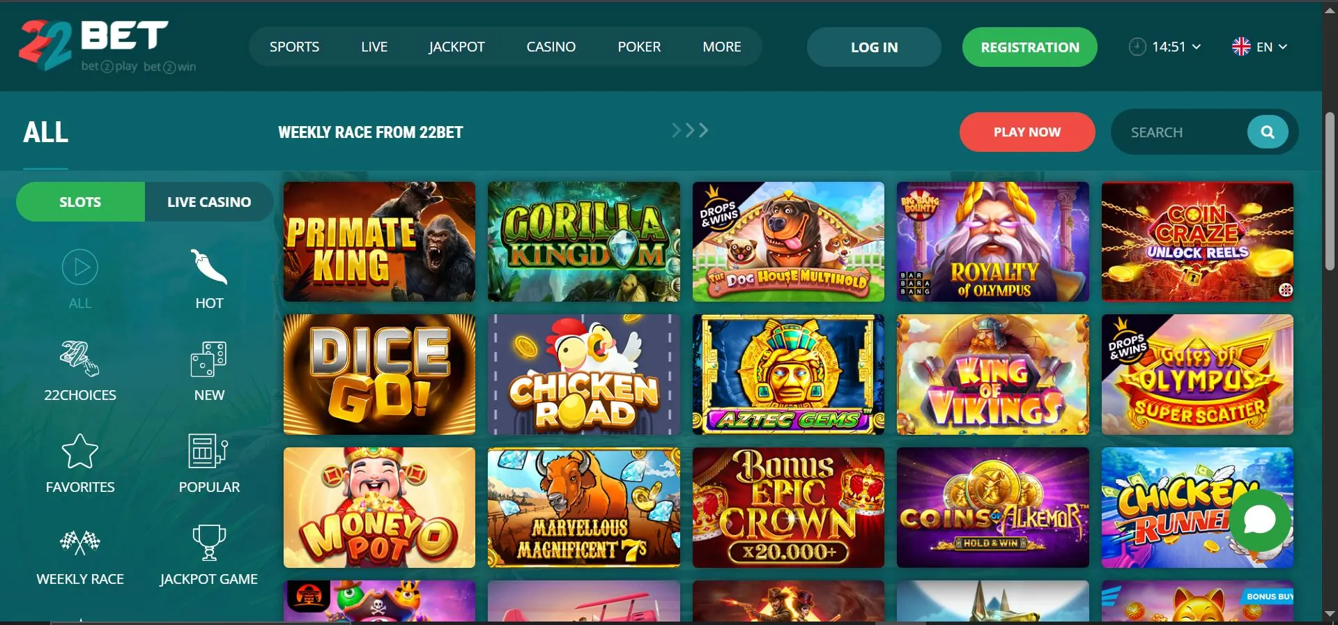 22bet casino slot games
